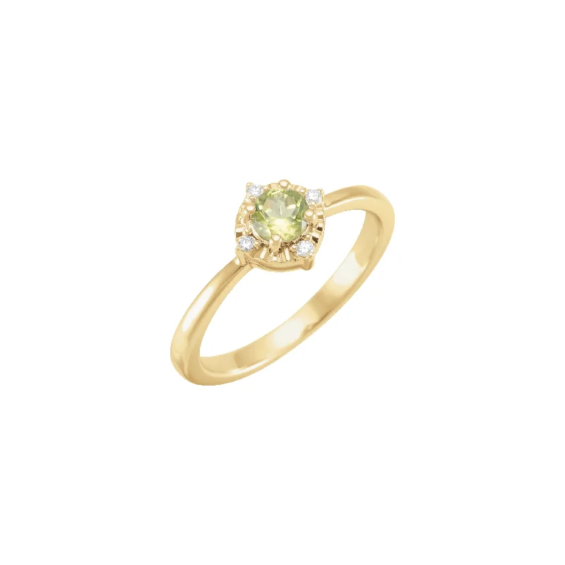 women's engagement rings with modern style -Natural Peridot and White Diamond Halo-Style Ring