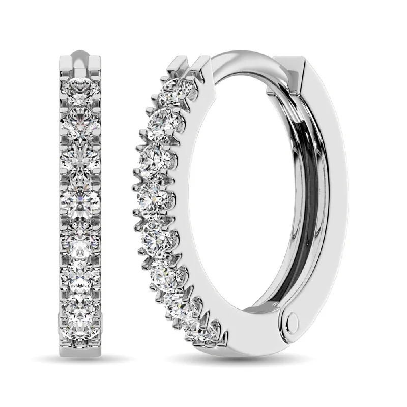 women's earrings with sparkling crystals -10K White Gold 1/4 Ct.Wt. Diamond Hoop Earrings