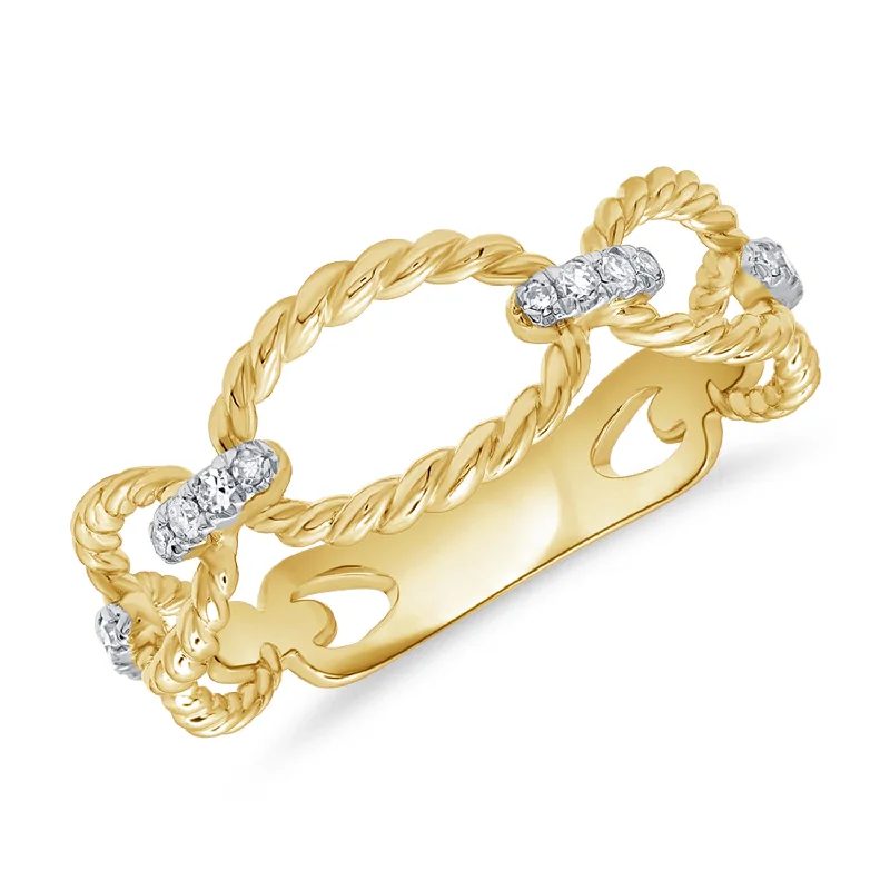 women's engagement rings with infinity design -Rope-Style Chain Ring with Diamonds in 14K Gold