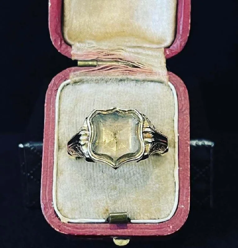 women's rings with radiant-cut diamond -Victorian 15ct Smoky Quartz Shield Ring