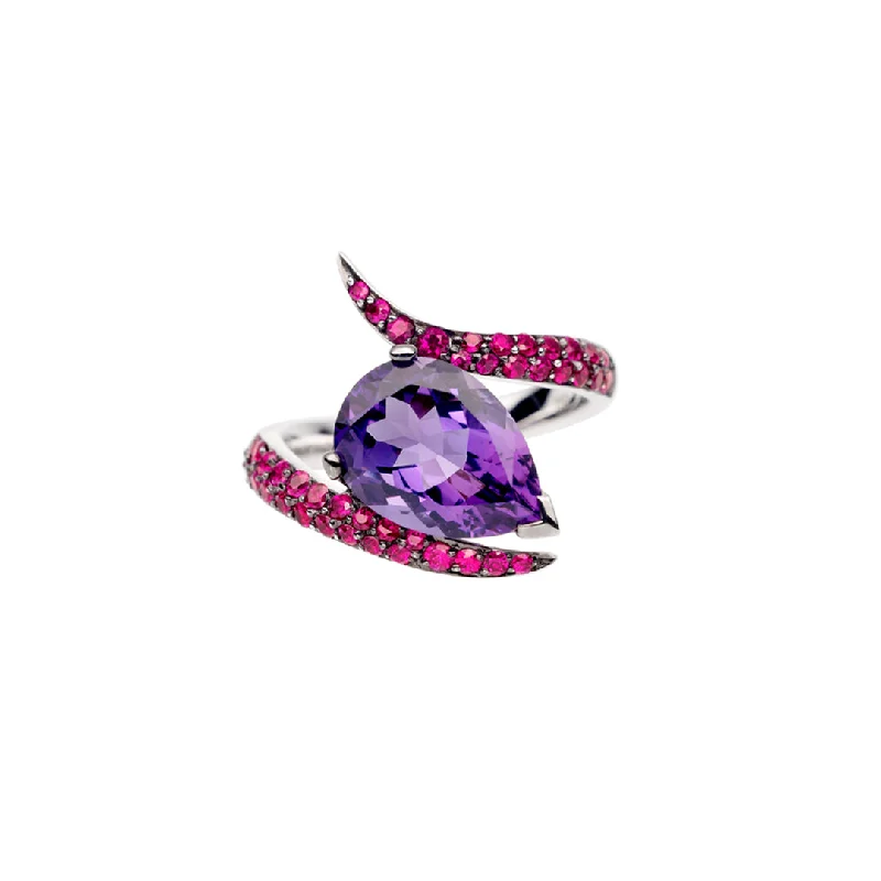 women's rings with infinity symbol -Interlocking Aurora Ring - 18ct White Gold & 2.93ct Amethyst