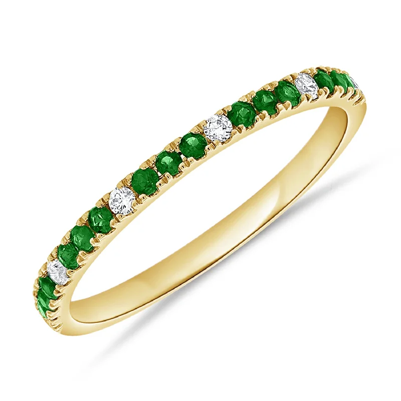 women's engagement rings with emerald-cut stone -Emerald & Diamond Halfway Ring made in 14K Gold