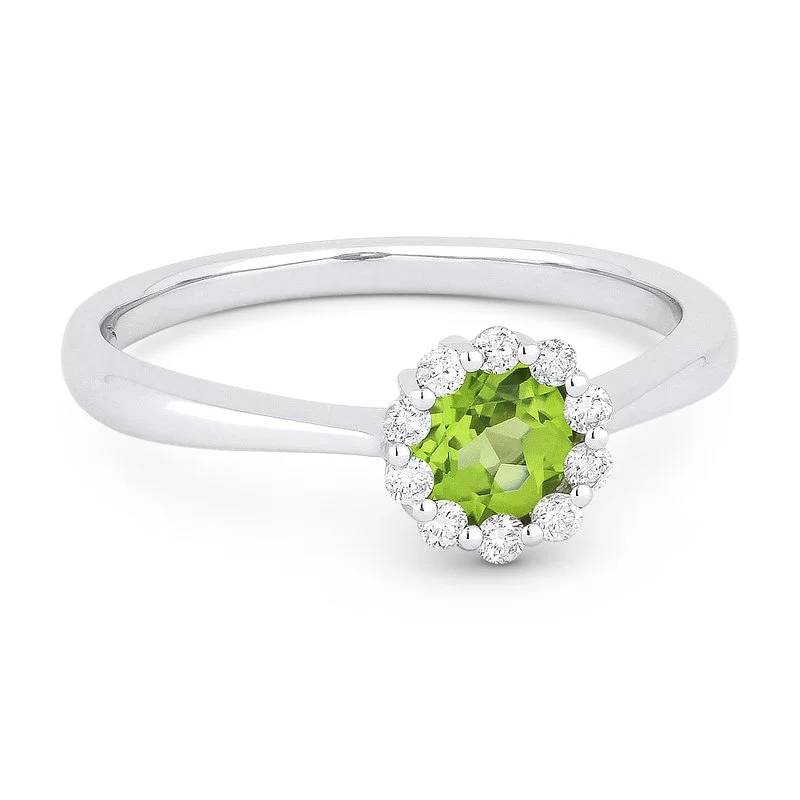 women's engagement rings with large center stone -14K White Gold Round Peridot & Diamond Halo Ring