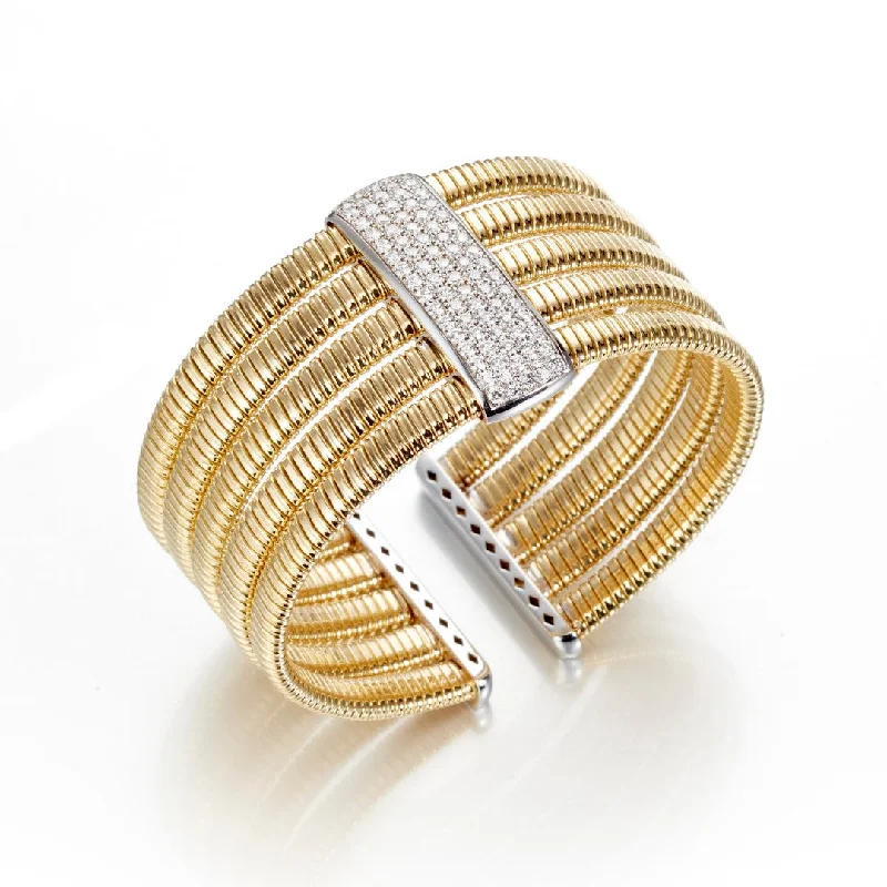 women's bracelets with stacked bangles -Five-Row Gold & Diamond Bracelet