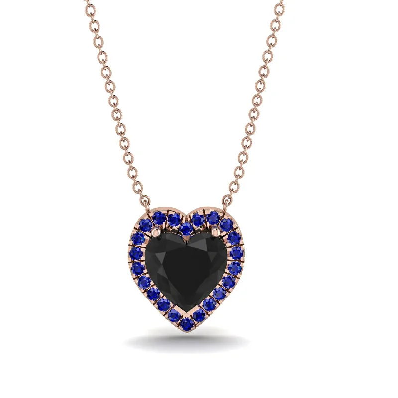 women's necklaces with layered design -4.7Ct Black Diamond Halo Heart Necklace - Jaylene No. 68