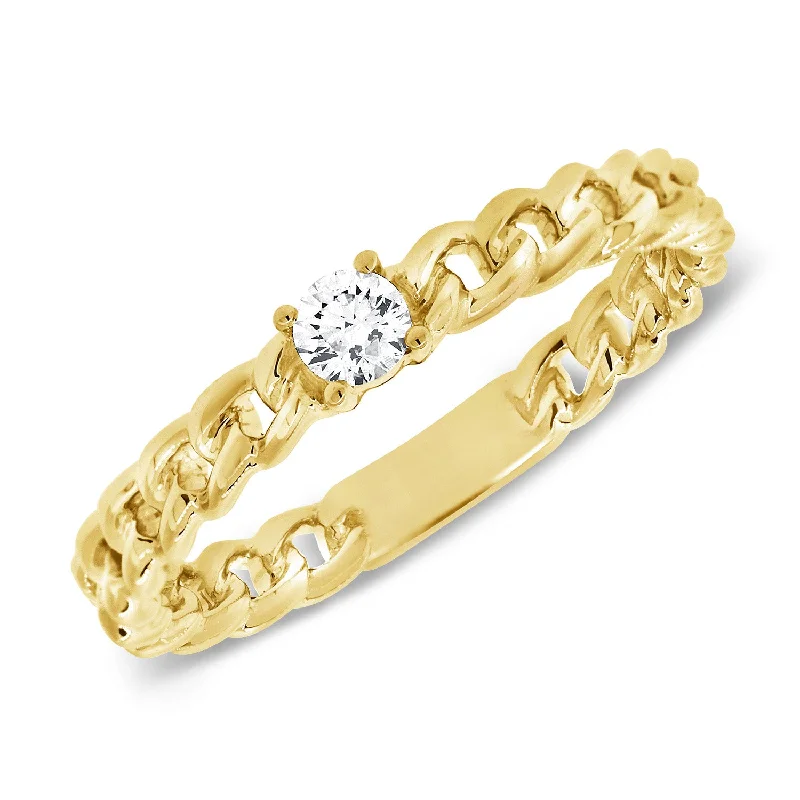 women's engagement rings with split shank -OKGs Collection 14K Gold Chain Ring with Diamond Solitaire