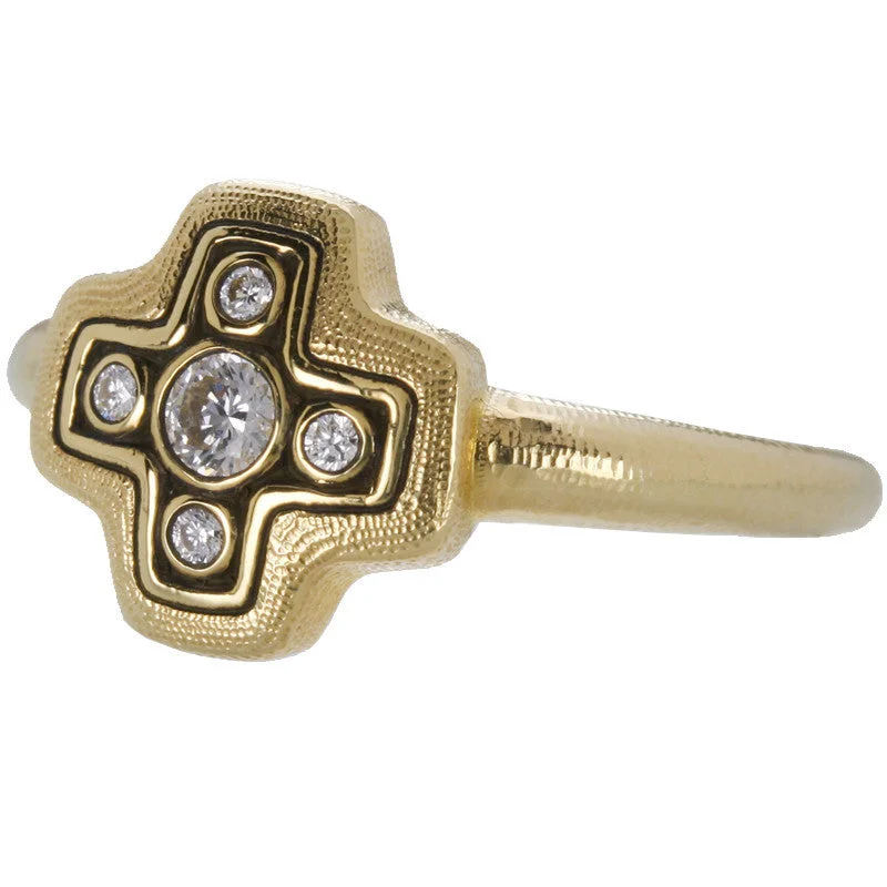 women's rings with band in gold -Alex Sepkus Little Cross Dome Ring - R-162D