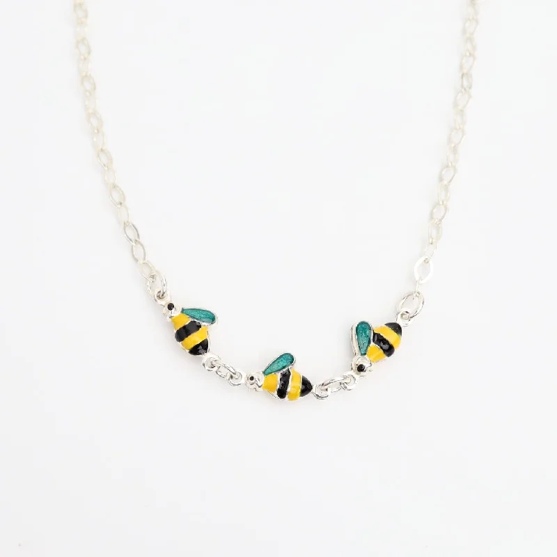 women's necklaces with personalized pendant -Sterling Silver Necklace with Enamel Bees