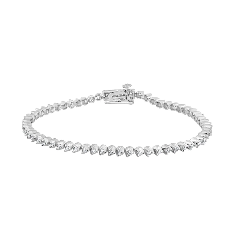 women's bracelets with butterfly charm -LADIES BRACELET 1.00CT ROUND DIAMOND 14K WHITE GOLD