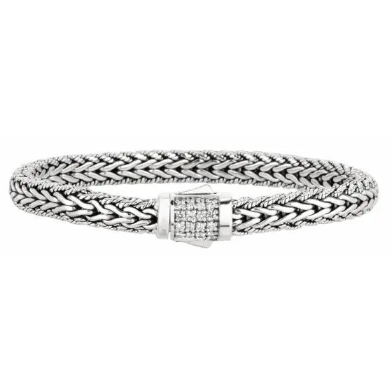 women's bracelets with pave diamonds -Sterling Silver Signature Woven Sapphire Lock Bracelet