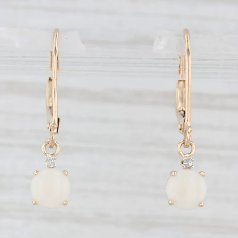 women's earrings with classic dangling style -Round Cabochon Opal Dangle Earrings 14k Yellow Gold Lever Backs