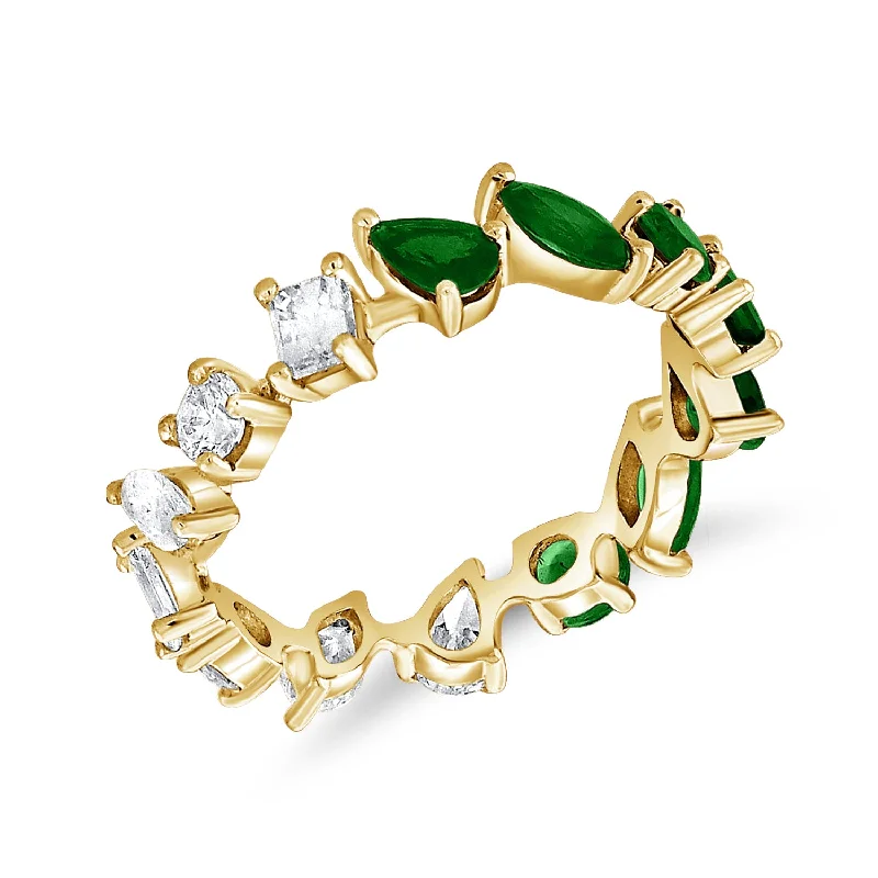 women's engagement rings with cluster setting -Diamond & Emerald Mixed Cut Eternity Ring set in 14kt Gold