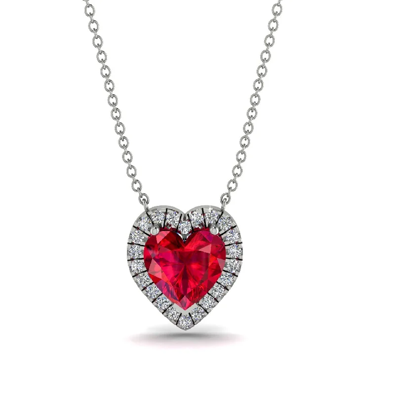 women's necklaces with custom engraving -4.7Ct Ruby Halo Heart Necklace - Jaylene No. 12