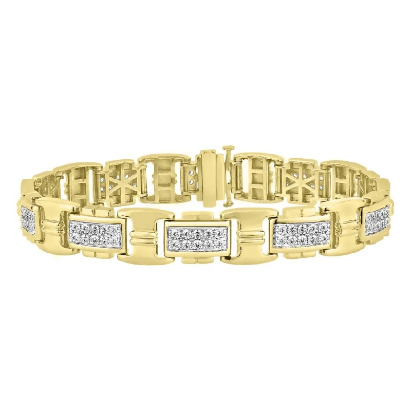 women's bracelets with multiple layers -MEN'S BRACELET 3.65CT ROUND DIAMOND 10K YELLOW GOLD