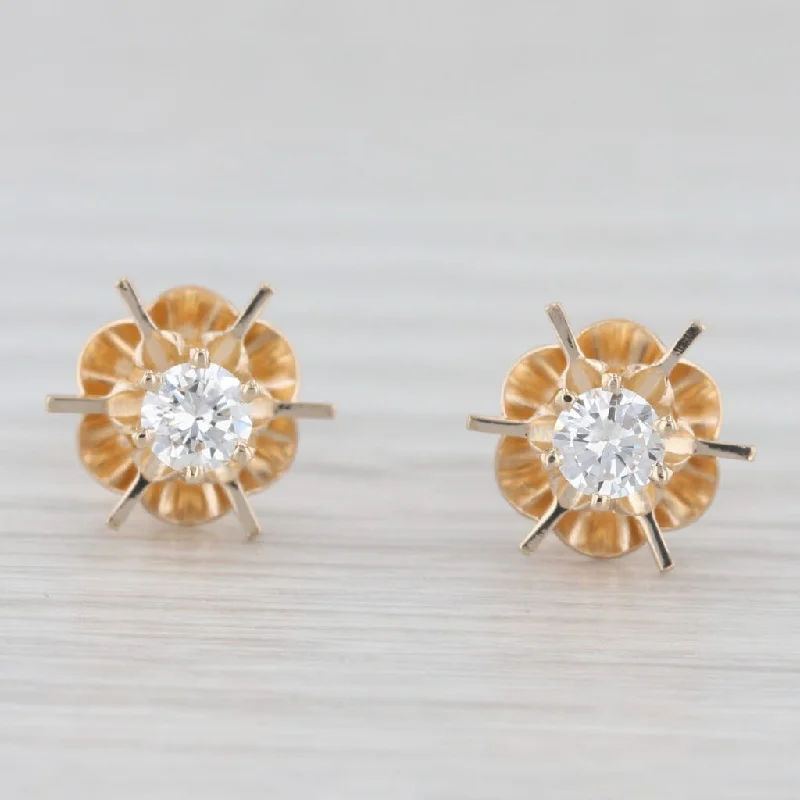 women's earrings with sapphire -Vintage 0.33ctw Diamond Buttercup Stud Earrings 14k Yellow Gold