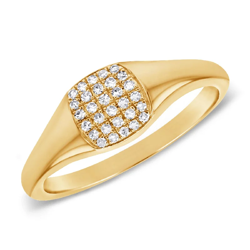 women's engagement rings with small diamond -14K Gold Signet Pinky Ring with Dazzling Diamonds