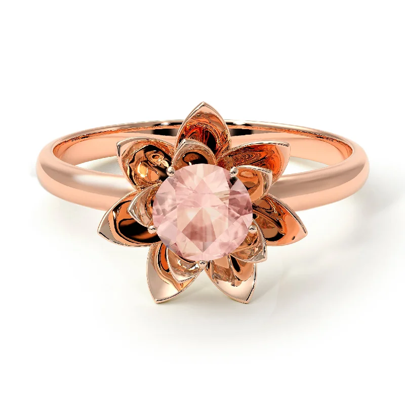 women's engagement rings with gemstone accents -Lotus Flower Solitaire Morganite Ring - Lotus no. 902