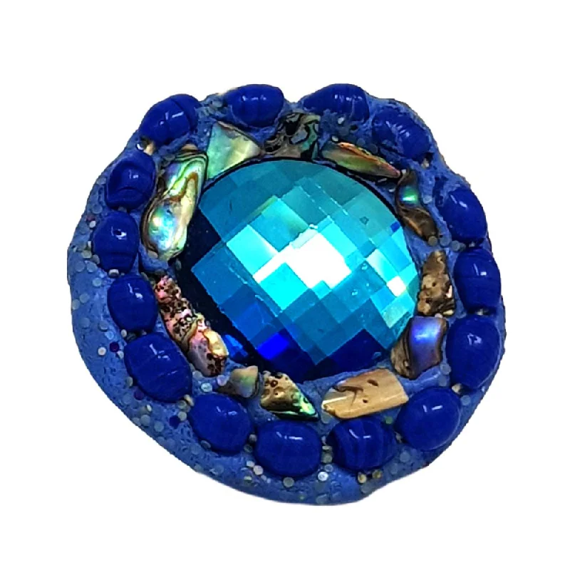 women's rings with emerald halo -BLUE ROUND CRYSTAL COCKTAIL RING, 2000