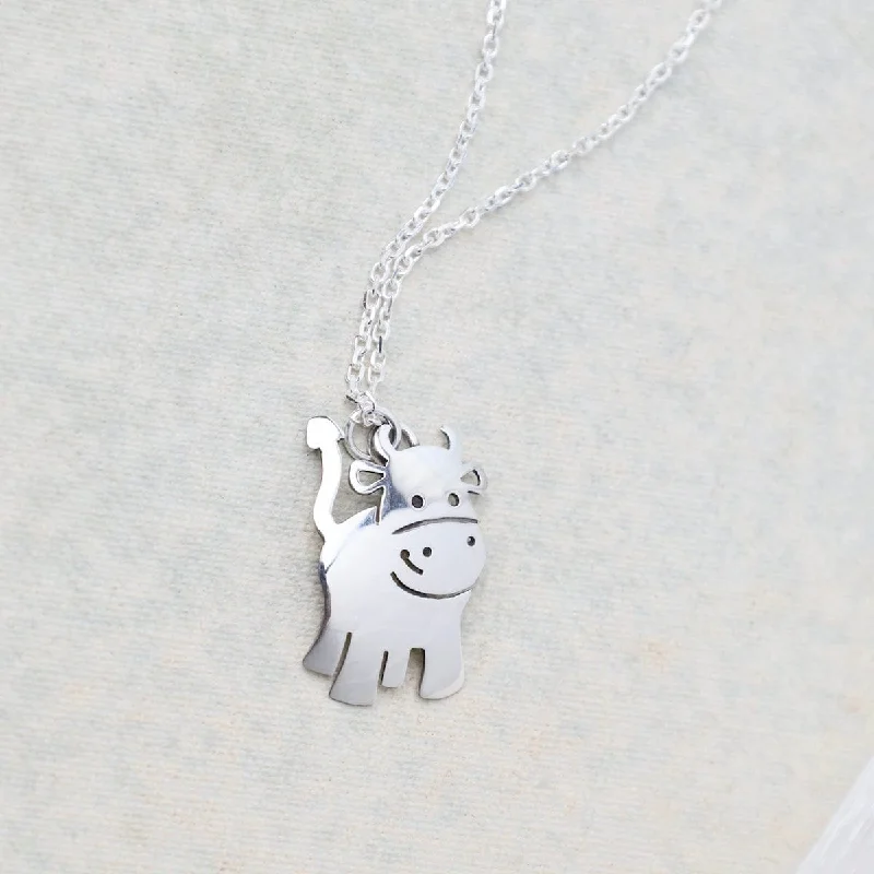 women's necklaces with solitaire pendant -Sterling Silver Cow Necklace