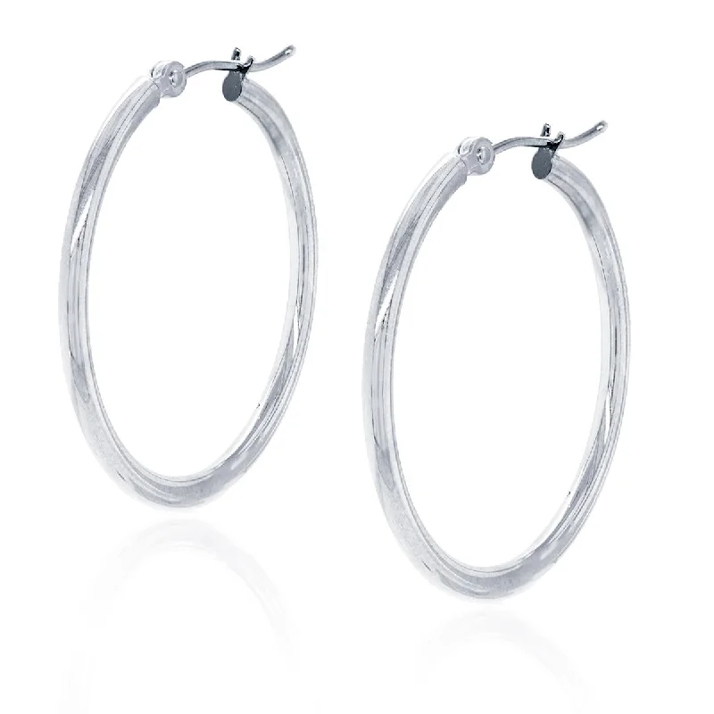 women's earrings with turquoise -WHITE GOLD POLISHED HOOP EARRINGS