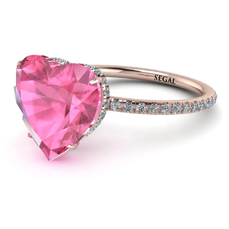 women's engagement rings with sapphire band -Heart Shape Pink Moissanite Ring - Noelle No. 802