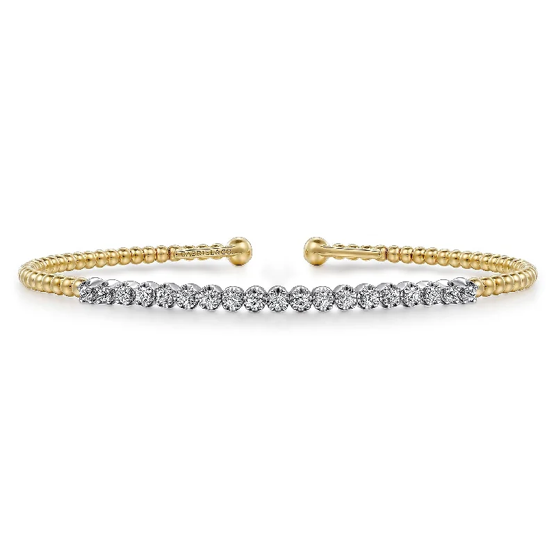 women's bracelets with intricate design -14K White-Yellow Gold Bujukan Diamond Cuff Bracelet