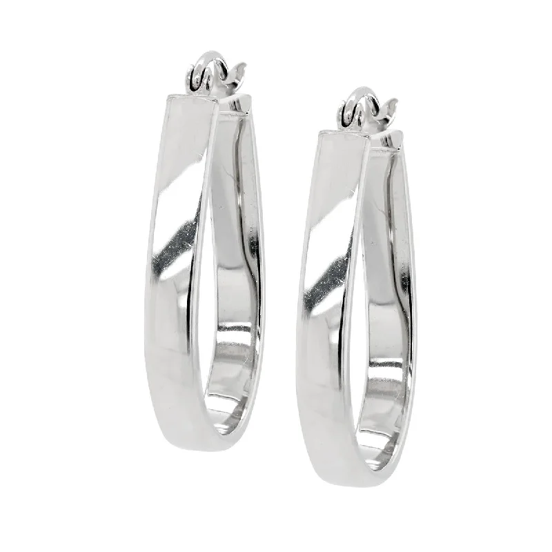 women's earrings with gold hoop -WHITE GOLD FANCY OVAL SHAPED HOOP EARRINGS