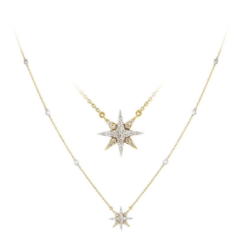 women's necklaces with gold accents -White and Yellow Gold Star Diamond Necklace