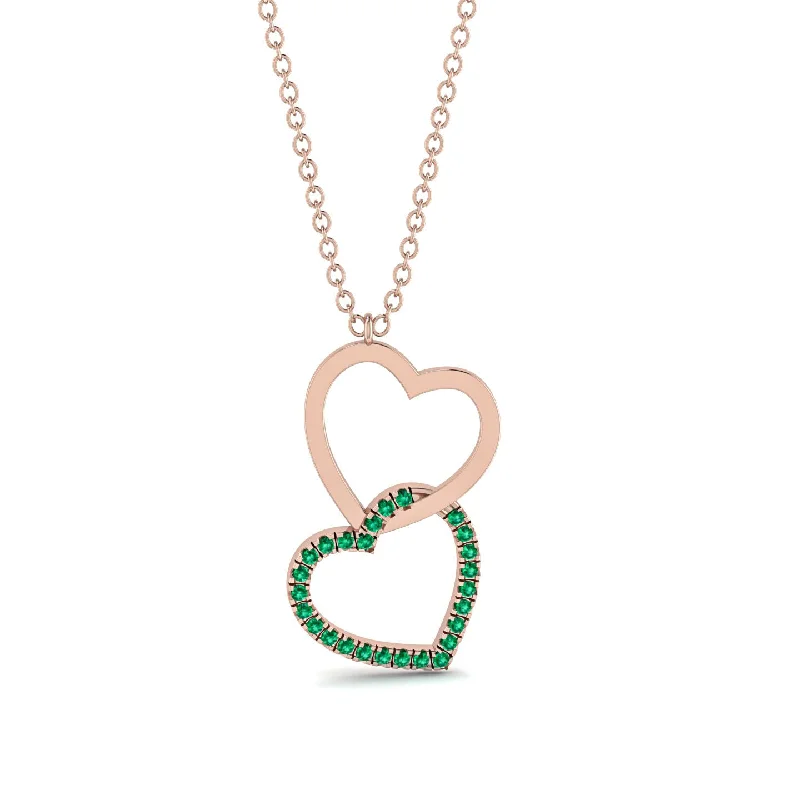 women's necklaces with heart-shaped pendant -Interlocked Hearts Emerald Necklace - Wendy No. 5