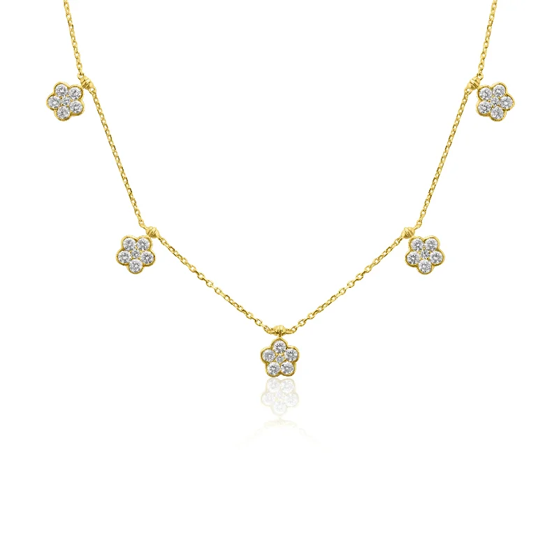 women's necklaces with emerald -14k Yellow Gold Floral Cluster Necklace