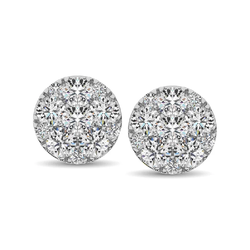 women's earrings with clear crystals -14K White Gold 3/4 Ct.Tw. Diamond Flower Stud Earrings