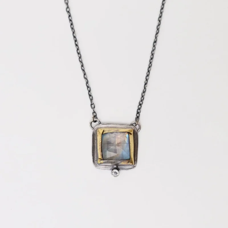 women's necklaces with fine chain -Moonstone Square Fold Necklace