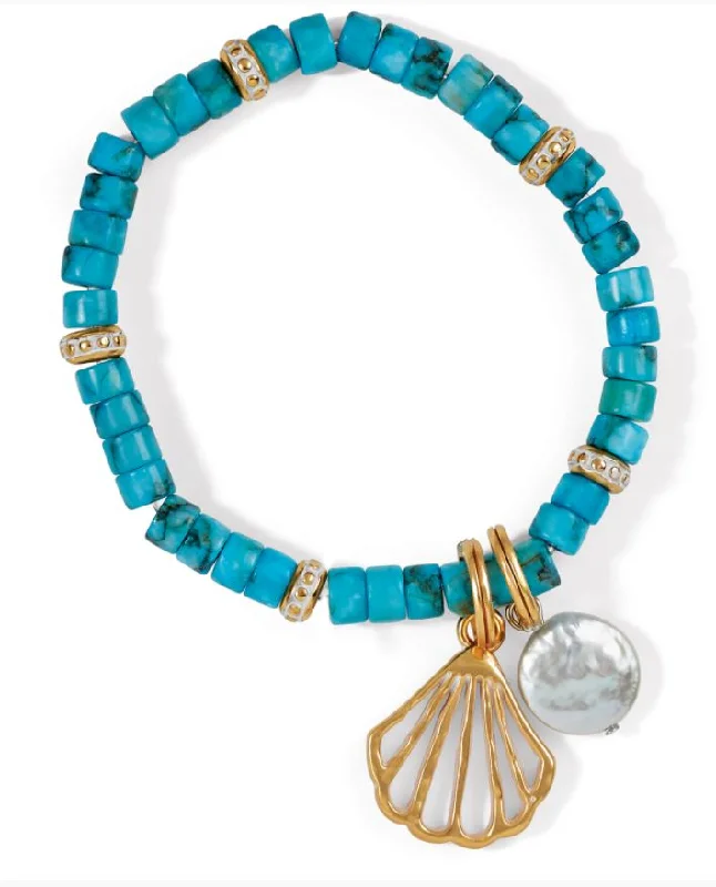 women's bracelets with gold accents -Calypso Shell Heishi Stretch Bracelet