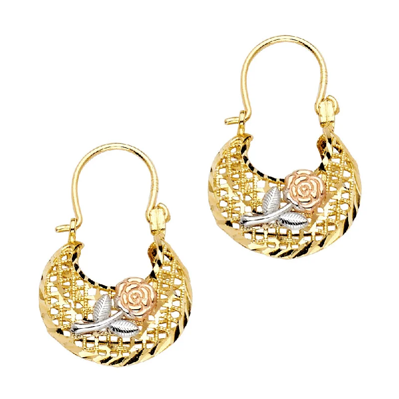 women's earrings with contemporary design -14K 3C Flower Basket Earrings