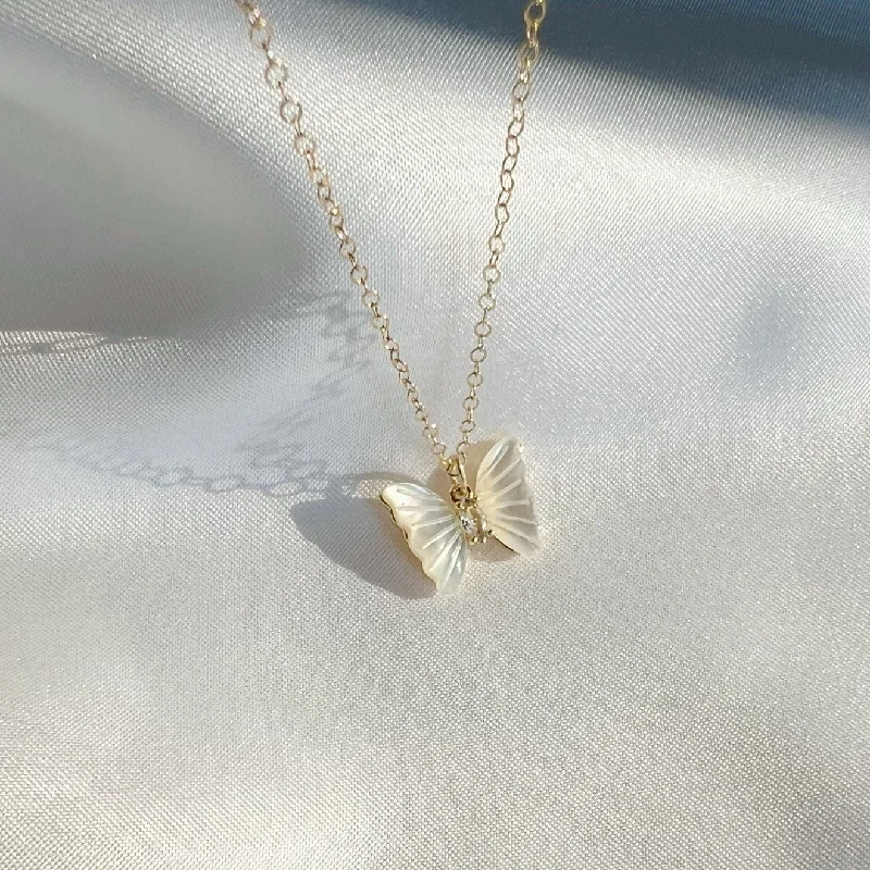 women's necklaces with platinum chain -Brynn Butterfly Mother of Pearl Gold Filled Necklace