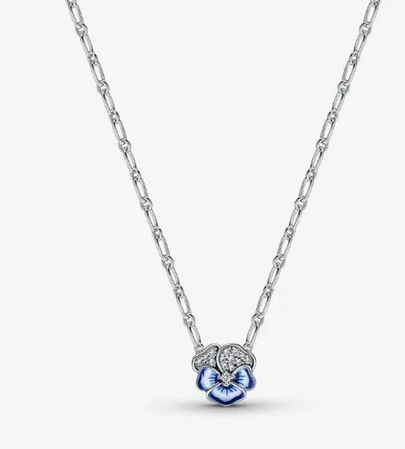 women's necklaces with sleek chain -Blue Pansy Flower Pendant Necklace