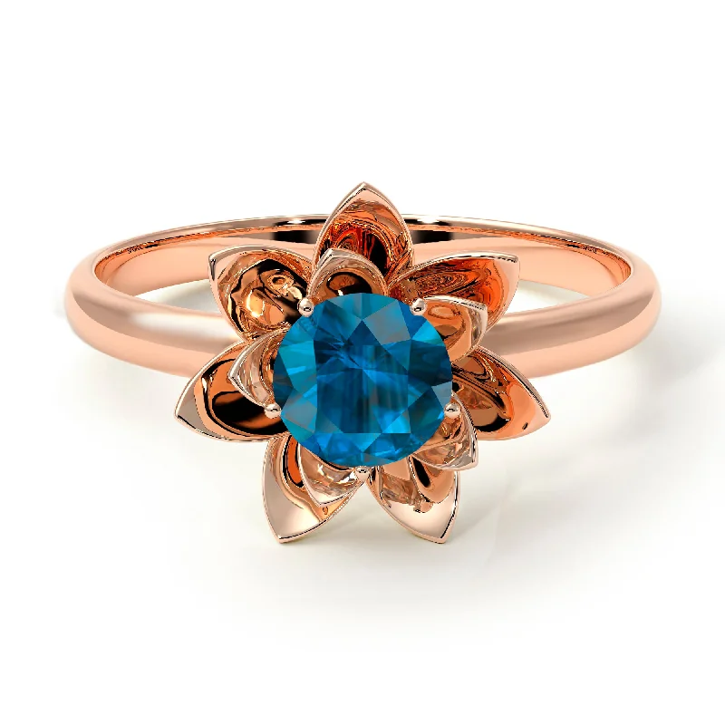 women's engagement rings with classic solitaire -Lotus Flower Solitaire Blue Topaz Ring - Lotus no. 502