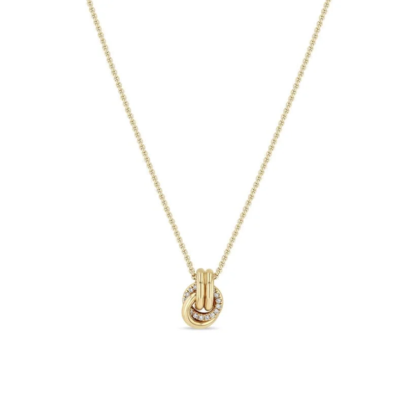 women's necklaces with heart-shaped pendant -14k Double Linked Pavé Diamond Knot Necklace