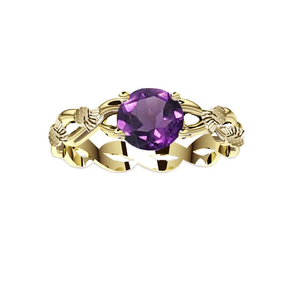 women's rings with double band -Scottish Thistle Edinburgh Celtic Twist Amethyst Ring