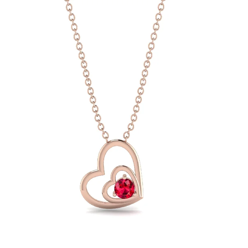 women's necklaces with sleek chain -Two Hearts Ruby Necklace - Dana No. 11