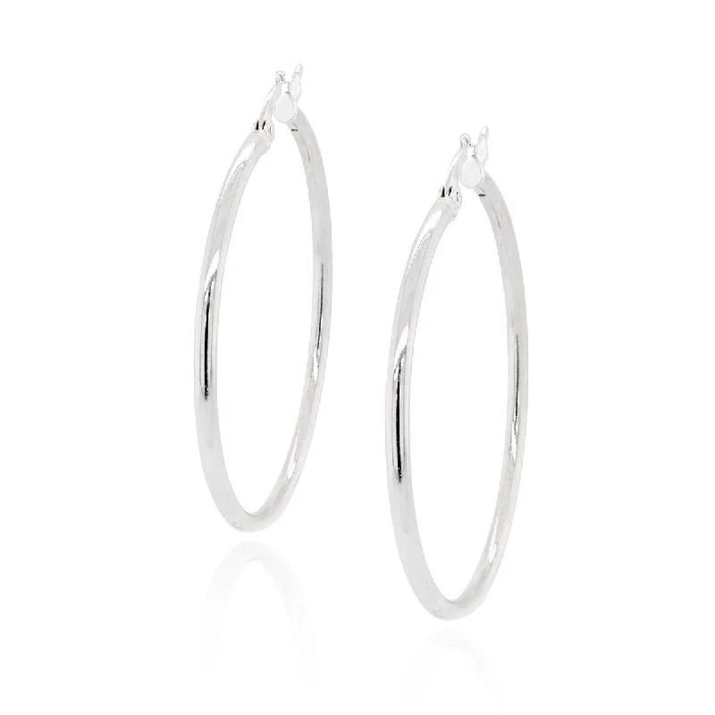 women's earrings with mixed metals -STERLING SILVER LARGE POLISHED HOOP EARRINGS, 40MM