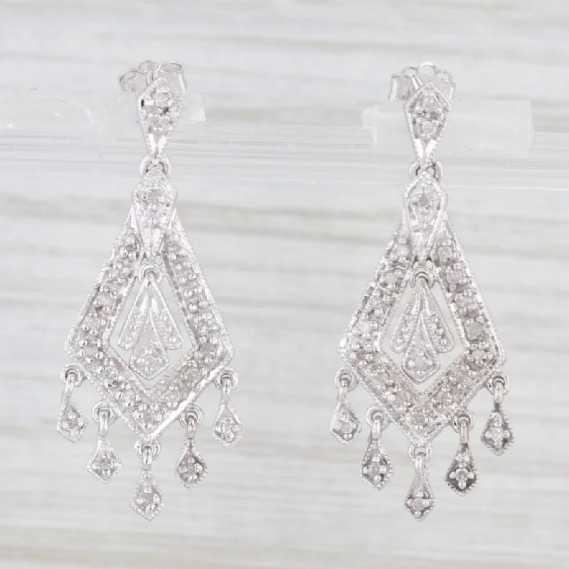 women's earrings with floral motifs -0.15ctw Diamond Fringe Dangle Earrings 10k White Gold