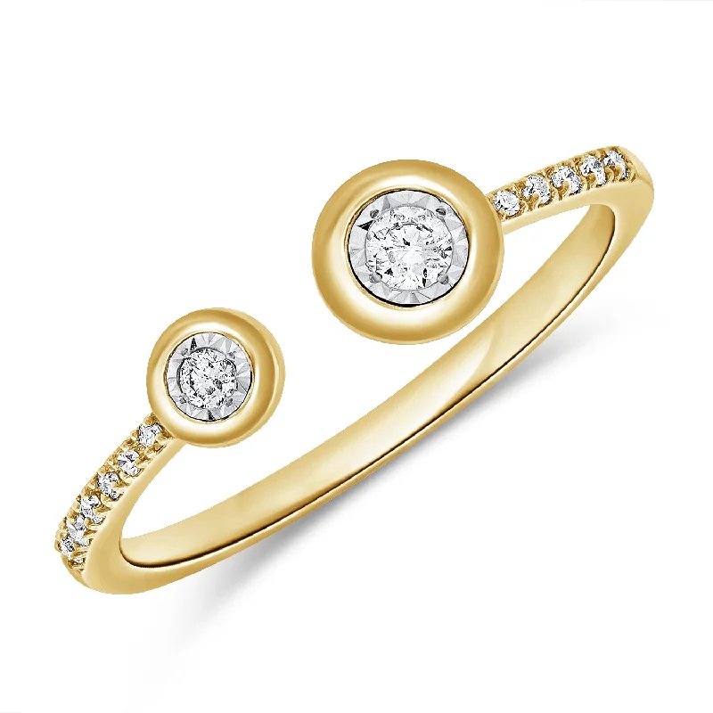 women's engagement rings with halo setting -14K Gold Bezel Set Double Diamond Open Ring