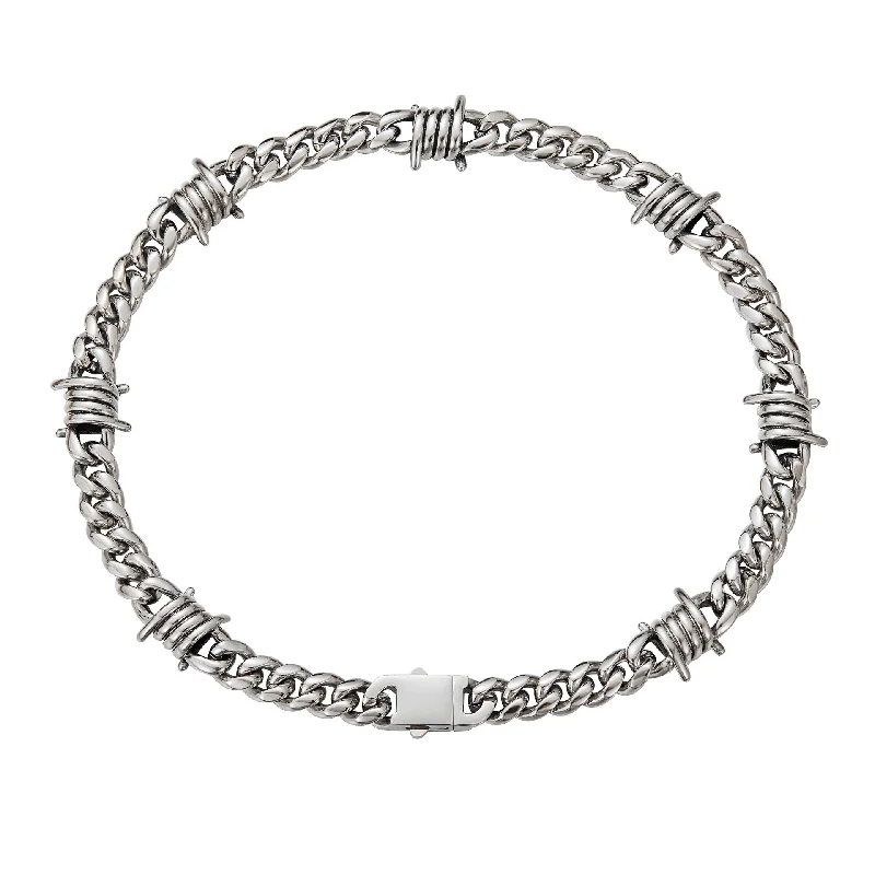 women's bracelets with bold gemstones -10mm Barbed Wire Cuban Chain in Stainless Steel - Bracelet and Necklace