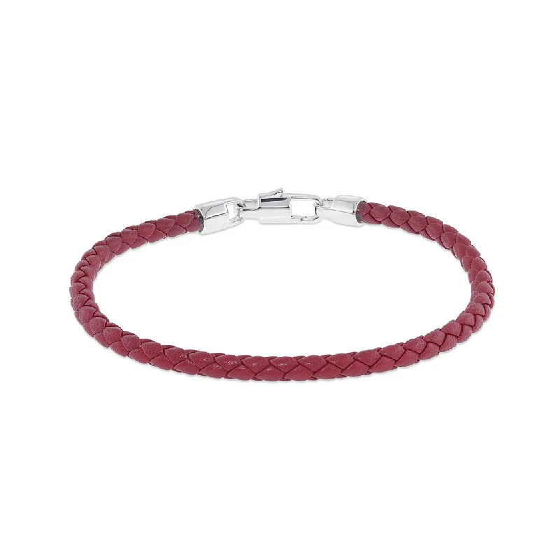 women's bracelets with heart-shaped charms -Men's Braided Leather Bracelet, Red