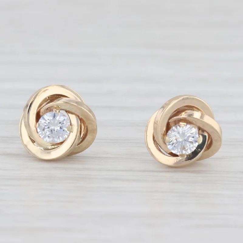 women's earrings with oversized hoops -Cubic Zirconia Solitaire Knot Stud Earrings 14k Yellow Gold