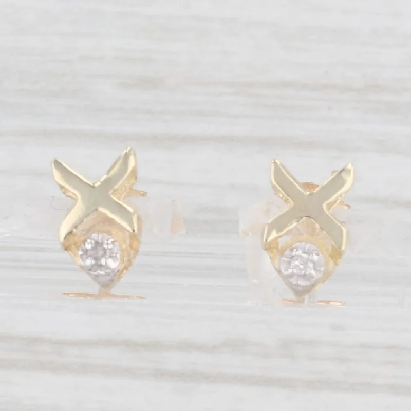 women's earrings with vintage hoop -XO Stud Earrings 10k Yellow Gold Diamond Accents