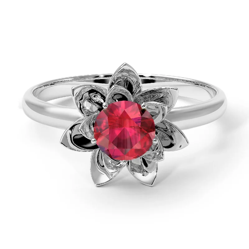 women's engagement rings gold -Lotus Flower Solitaire Ruby Ring - Lotus no. 12