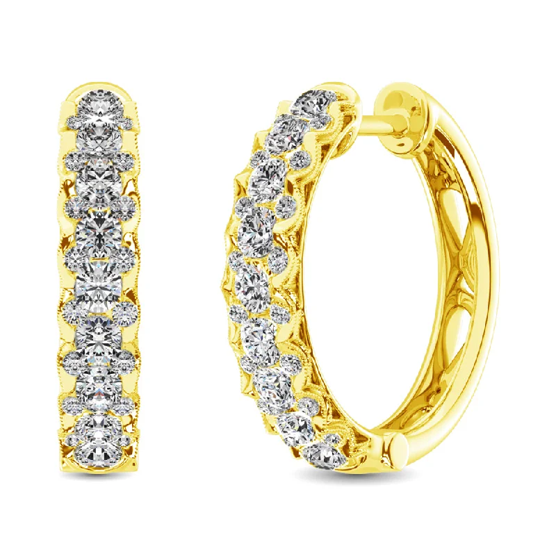 women's earrings with glittering diamonds -10K Yellow Gold Diamond 1 Ct.Tw. Hoop Earrings