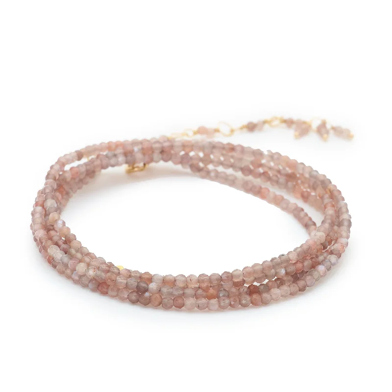 women's necklaces with delicate pearls -Pink Mink Moonstone Beaded Wrap Bracelet & Necklace 34" B098G-MINKMOON